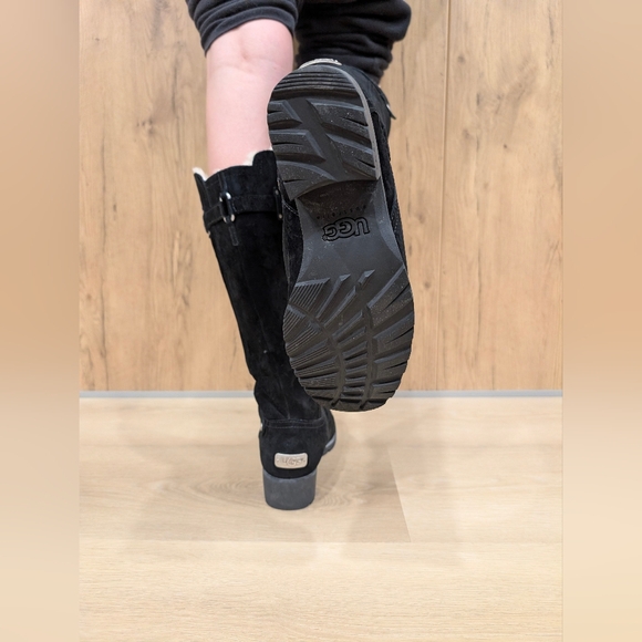 UGG Jillian Black Suede Leather Sherpa Lined Tall Riding Boots Sz 8 - Picture 5 of 10